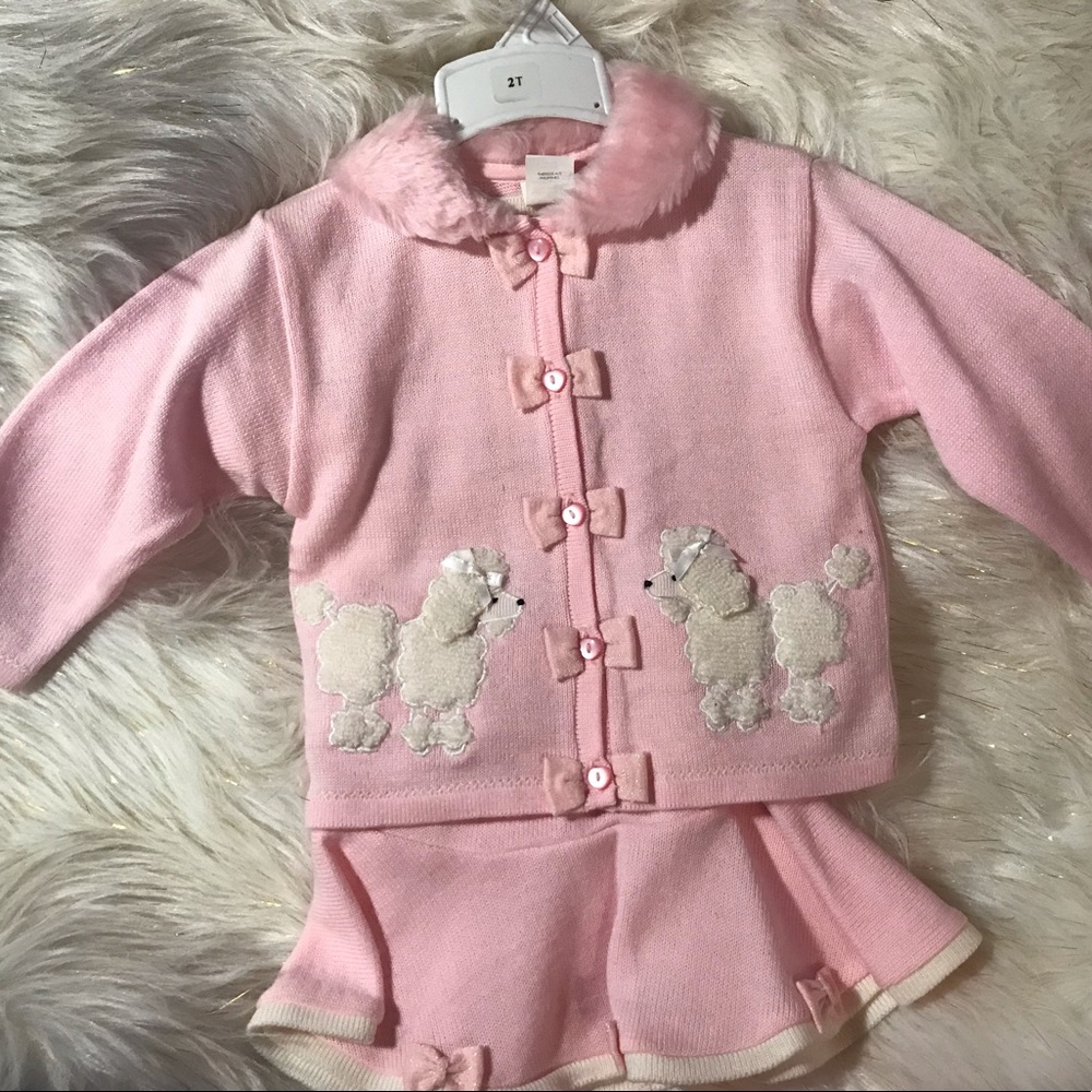 3 Piece Pink Sweater Skirt Set